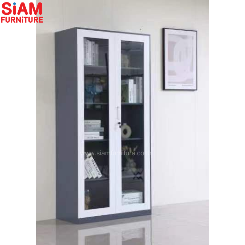 ตู้เก็บเอกสารเหล็ก 2 บานเปิดกระจกสูง  รุ่น HX-W052K