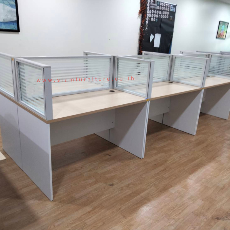 เซตโต๊ะทำงาน 6 ที่นั่ง  มินิสกรีนกระจกขัดลายเต็มแผ่น