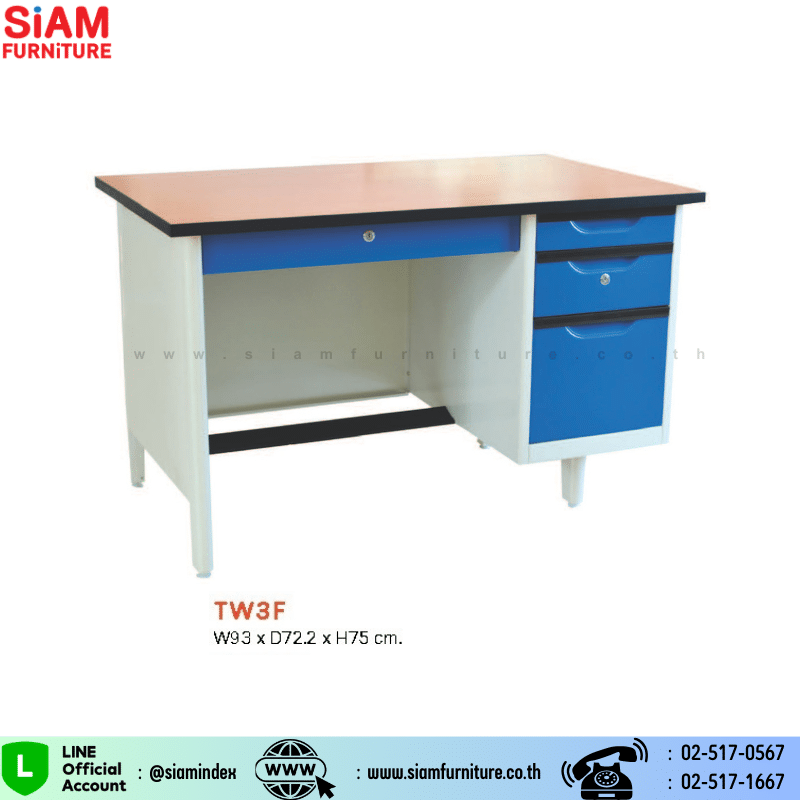 โต๊ะสำนักงานเหล็ก 3 ฟุต หน้าไม้เมลามีน Elegant  รุ่น TW3F