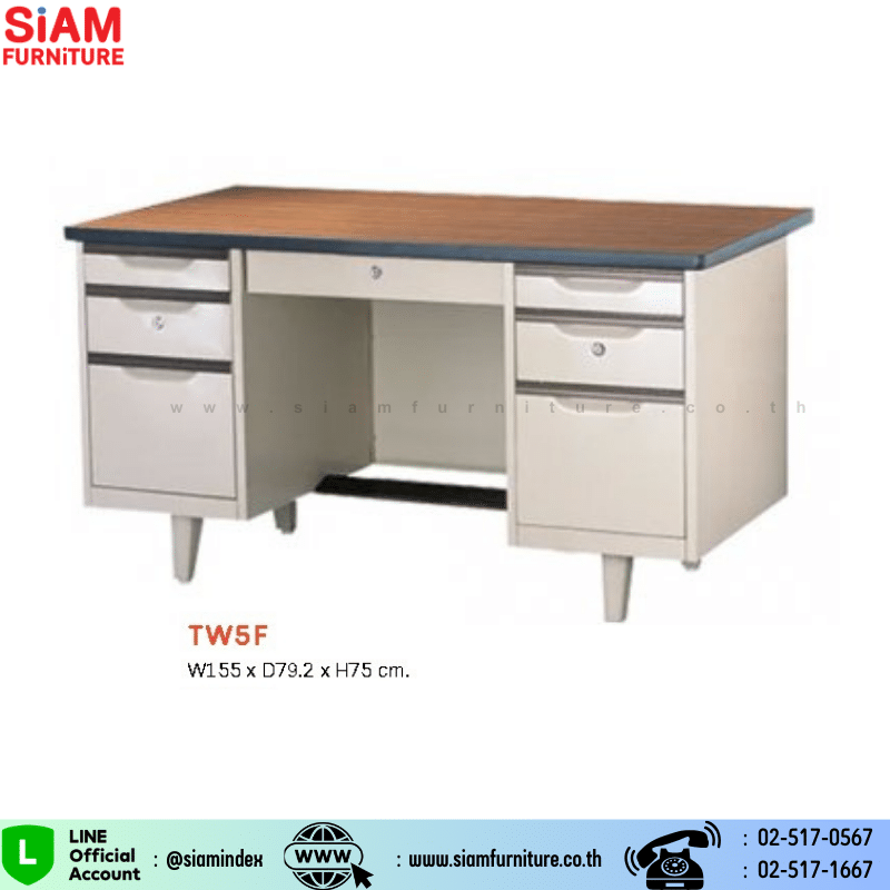 โต๊ะสำนักงานเหล็ก 5 ฟุต หน้าไม้เมลามี Elegant รุ่น TW5F