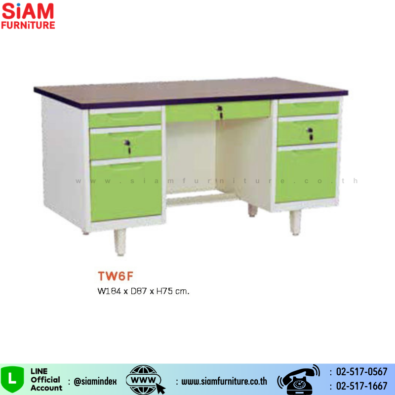 โต๊ะสำนักงานเหล็ก 6 ฟุต หน้าไม้เมลามี Elegant รุ่น TW6F