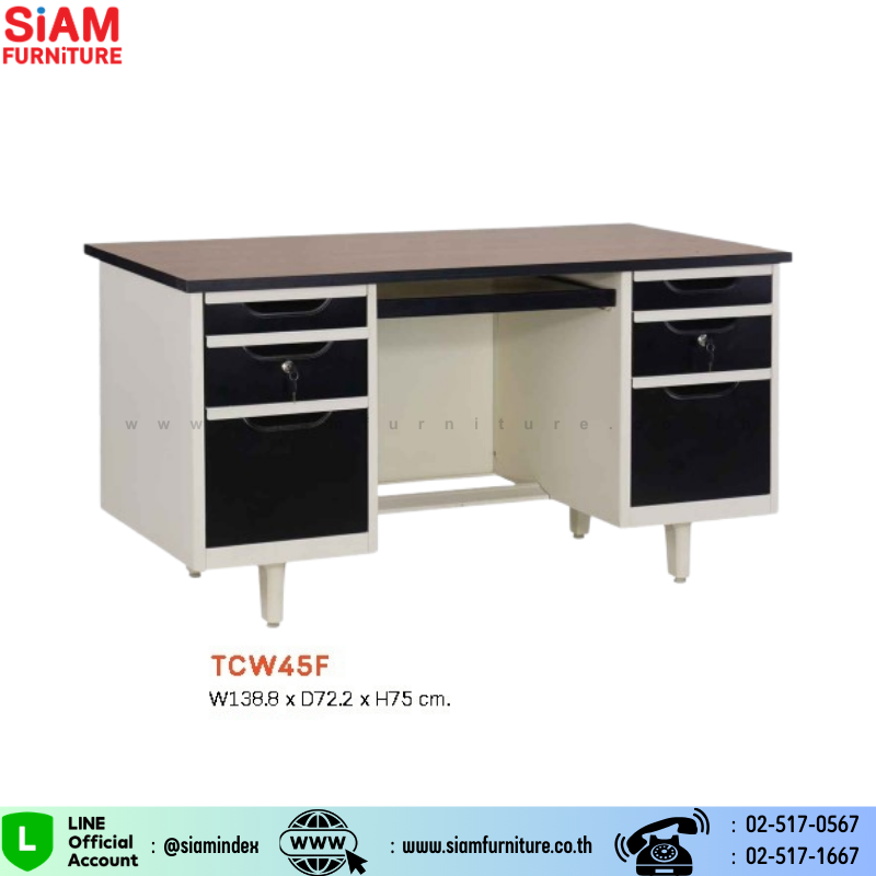 โต๊ะคอมพิวเตอร์เหล็ก 4.5 ฟุต   หน้าไม้เมลามี Elegant รุ่น TCW45F