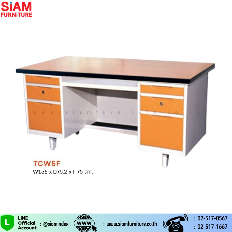 โต๊ะคอมพิวเตอร์เหล็ก 5 ฟุต หน้าไม้เมลามี Elegant รุ่น TCW5F