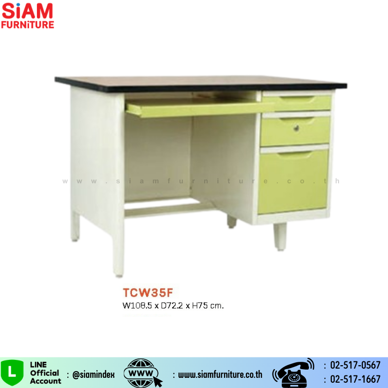 โต๊ะคอมพิวเตอร์เหล็ก 3.5 ฟุต หน้าไม้เมลามีน Elegant รุ่น TCW35F