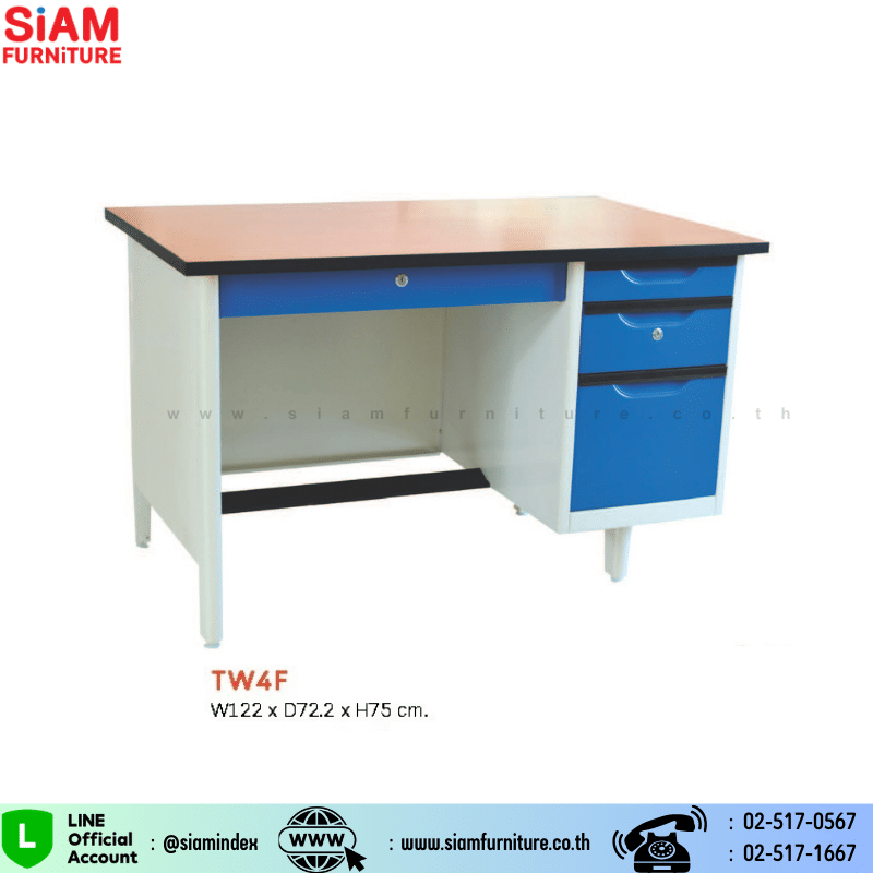 โต๊ะสำนักงานเหล็ก 4 ฟุต หน้าไม้เมลามีน Elegant รุ่น TW4F